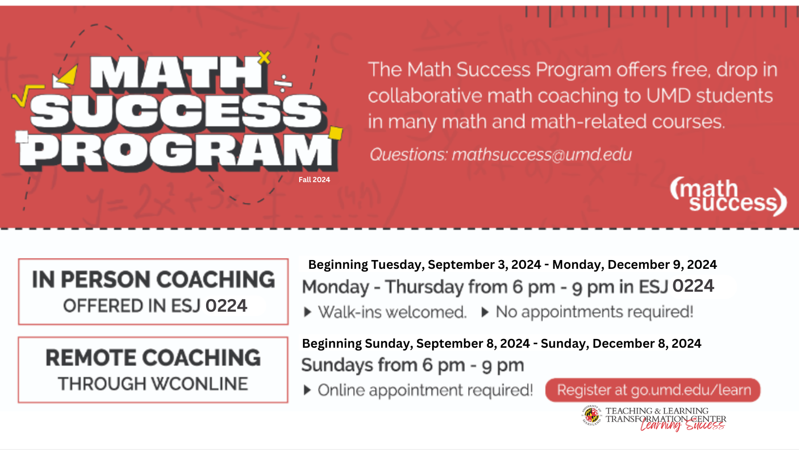 The Math Success Program Runs September 3 0 December 9, Monday - Thursday from 6 pm - 9pm in ESJ 0224