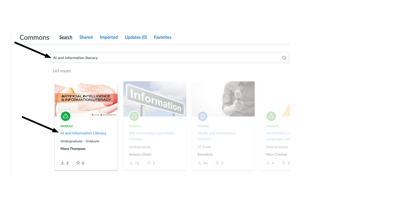 Searching for "AI and information literacy" in commons.