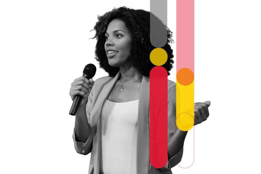 Woman speaking in microphone