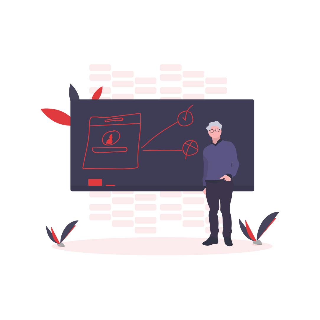 Vector illustration of a professor standing in front of a black board