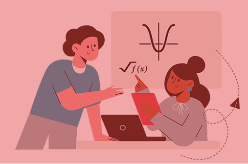 White male and Black female lean over a laptop and discuss math