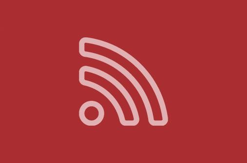 Red solid background with light red icon for an RSS feed indicating information