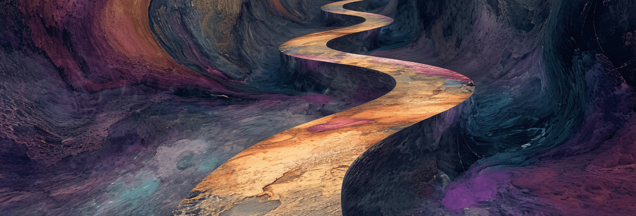 Multi-colored background with a colorful pathway leading forward