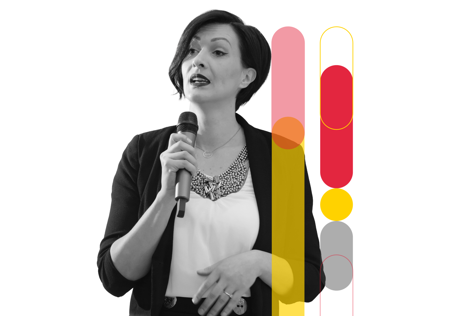 Woman speaking in microphone